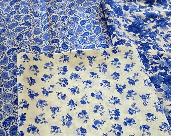 Summer Breeze fabric by Moda ~ Blue Off White mini fabric bundle 3 pieces