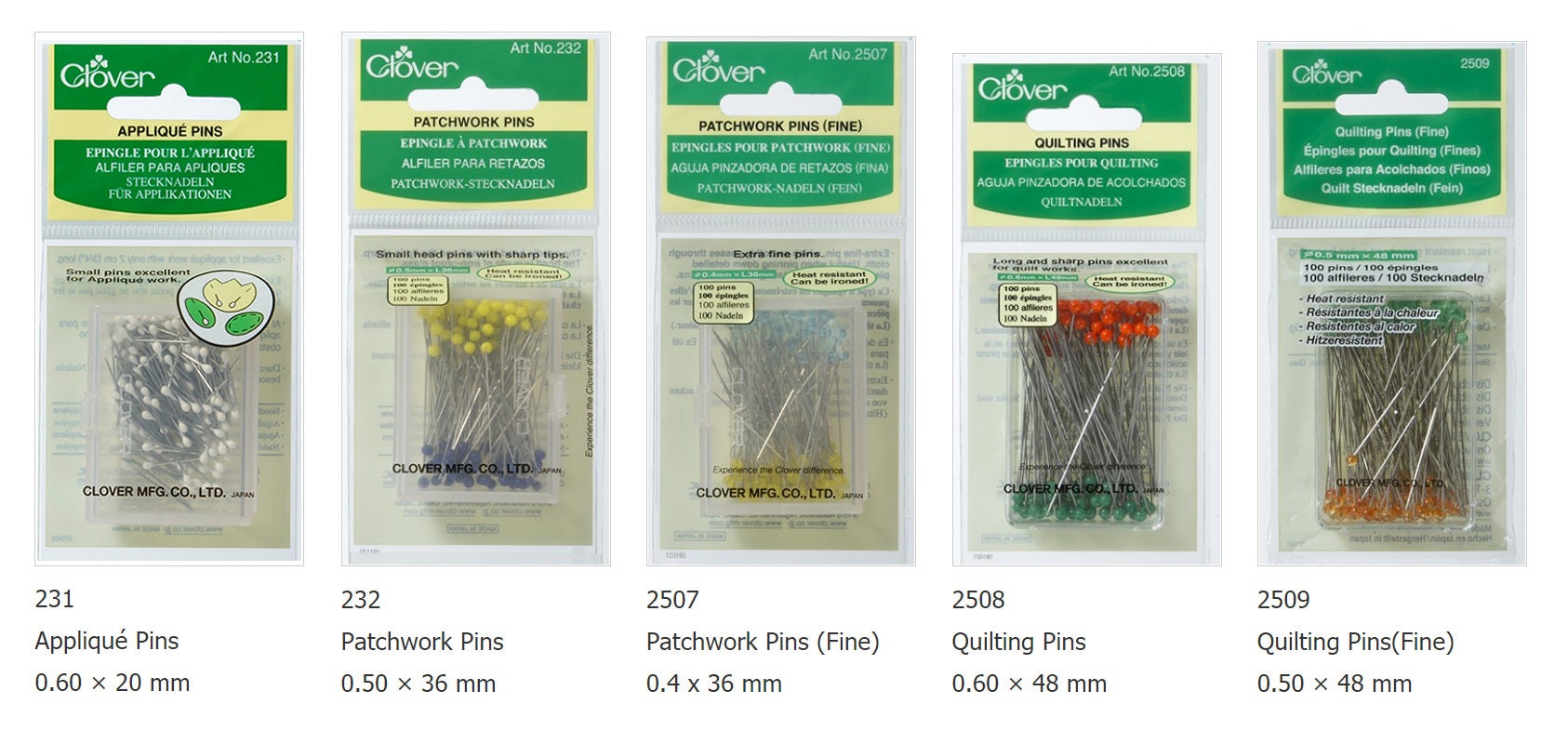 Sewing Pins by Clover Manufacturing Co. - Wonder Pins, applique, quilting,  patchwork, etc.