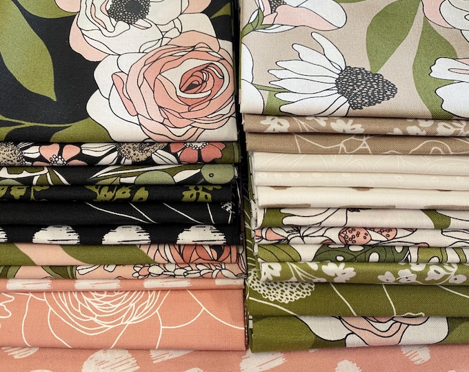 Botany by Alli K Designs for Moda Fabrics - Nature Floral Green Pink Raven, 22 pieces