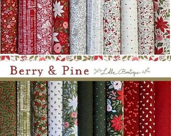 Berry And Pine by Lella Boutique for Moda Fabrics - Christmas holiday fabric bundle of 21 pieces