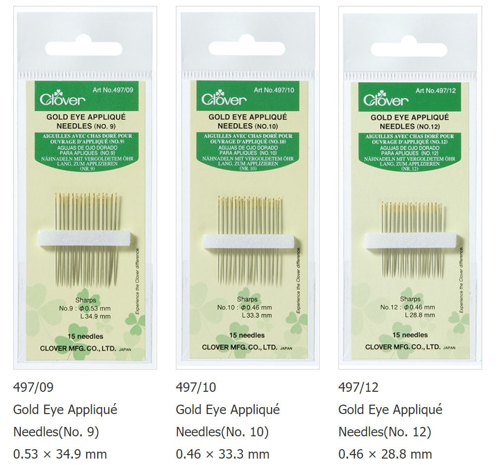 Clover No. 3-9 Gold Eye Embroidery Needles - Pack of 16