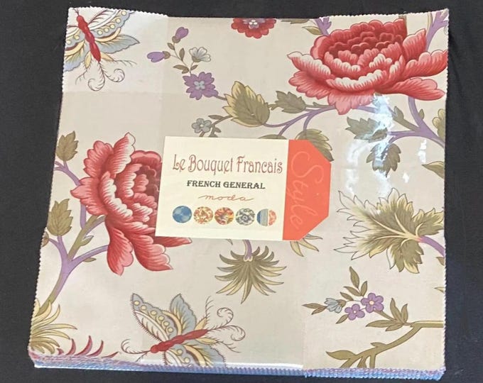 Le Bouquet Francais by French General Cotton Fabric 10-inch squares, Layer Cake - Out of Print