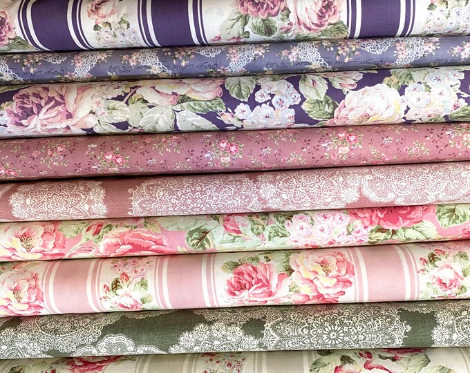 Quilt Gate cotton PRIMA FLORAL fabric bundle, Half-Yard cuts, 4 Pieces, Choose a color-way