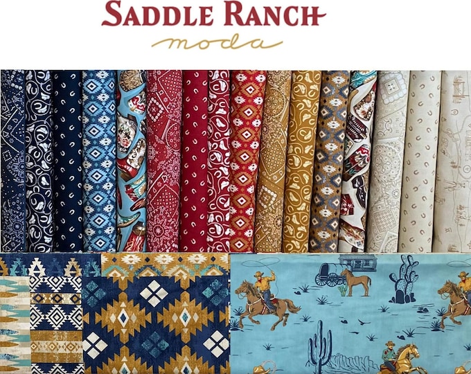 Saddle Ranch by Moda Fabrics, Southwest Rodeo Westward - quilting cotton fabric bundle, 18 pieces