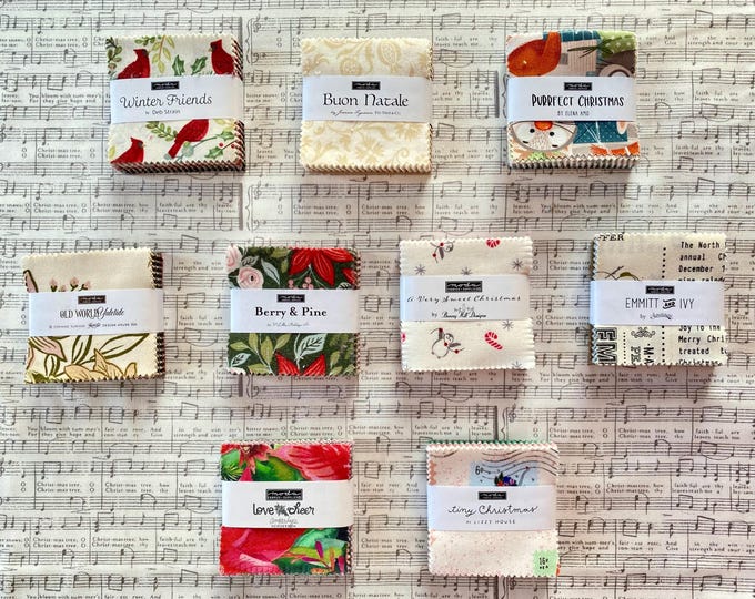 9 Packs 2025 Christmas mini charm 2.5" fabric squares - Holiday Stocking stuffer MODA assortment