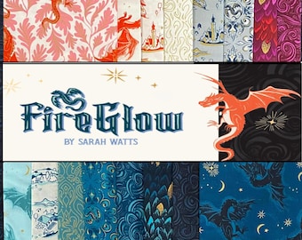 Fire Glow Dragons by Sarah Watts for Ruby Star Society - Fireglow Fabric Bundle - Fat Quarters - 16 Cotton Prints, in stock