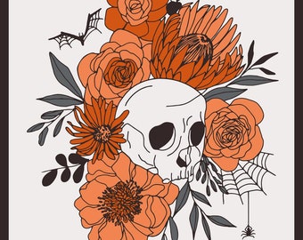 Noir Halloween by Alli K Design for Moda Fabrics – Skull Floral Panel 36"x43"