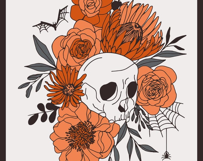 Noir Halloween by Alli K Design for Moda Fabrics – Skull Floral Panel 36"x43"