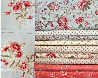 Antoinette by French General Cotton Fabric Bundle, 10 pieces, 9 Half-yards + 10.5" x 43" Panel