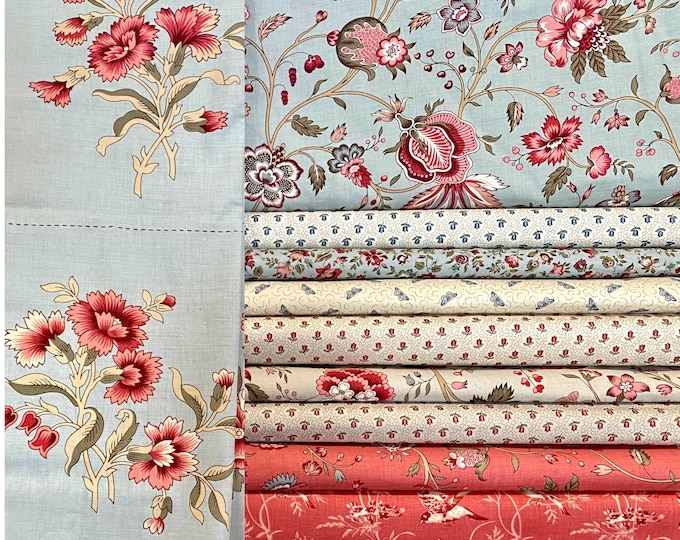 Antoinette by French General Cotton Fabric Bundle, 10 pieces, 9 Half-yards + 10.5" x 43" Panel