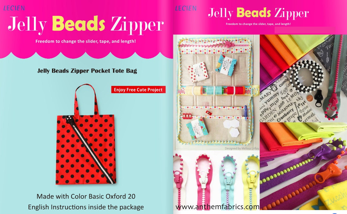 Lecien Jelly BEADS Zipper, slider and tote bag pattern 1 zipper per
