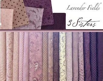 Lavender Fields by 3 Sisters | Moda Fabris | Purple Lilac Mauve Plum | Florals Quilting Cotton Fabric | fabric bundle - 16 pieces