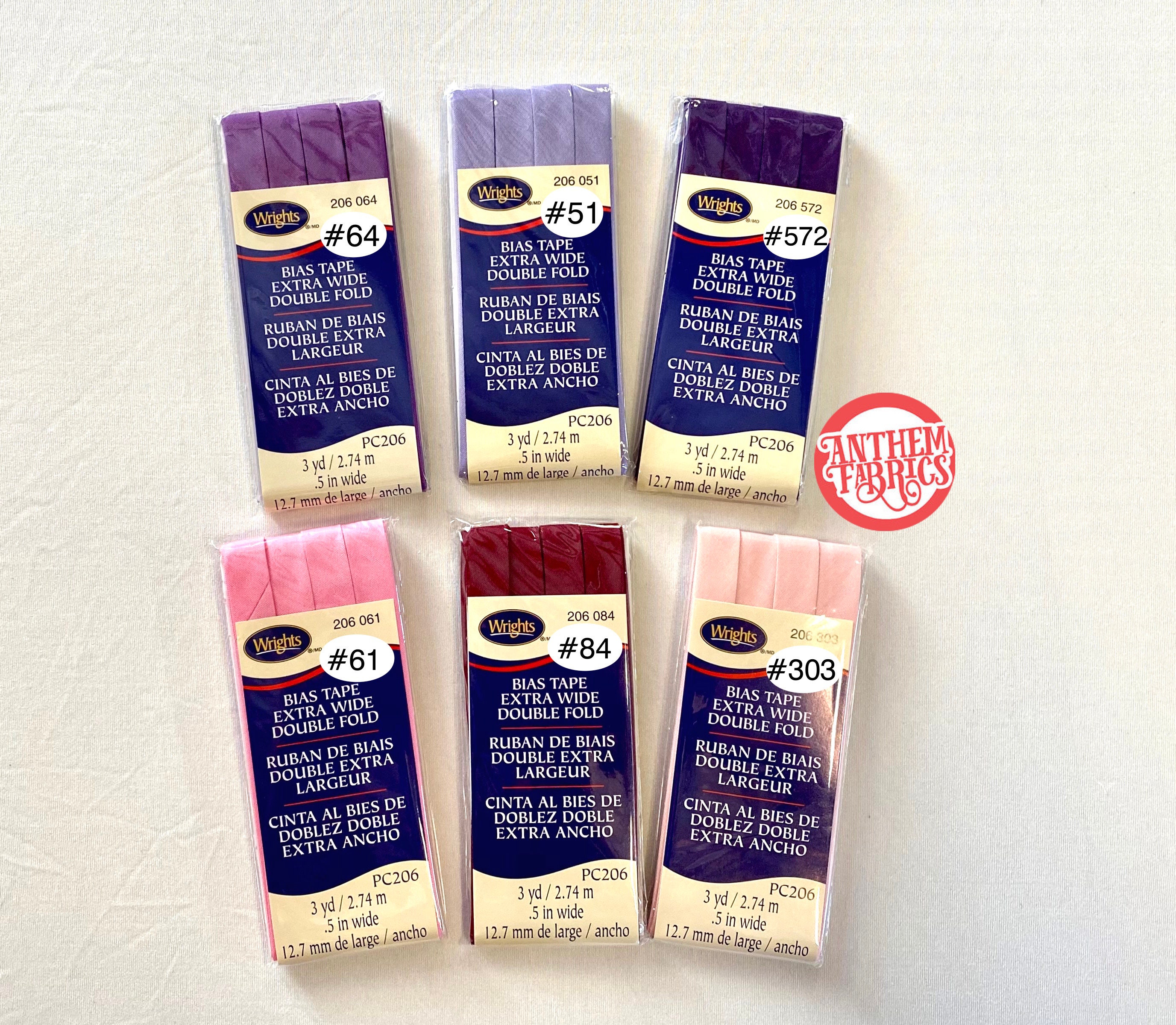 Wrights Bias Tape DOUBLE FOLD DF206 Extra Wide 1/2 inch , 3 yards