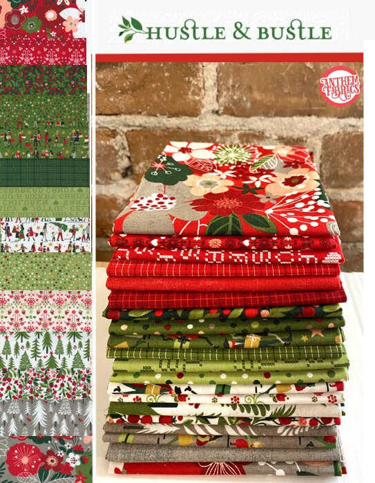 Hustle & Bustle Basic Grey Christmas Fabric Bundle #3 Grey Red Green White  - Moda Fabrics, 20 fat quarters