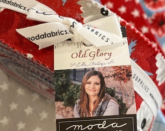 Old Glory by Lella Boutique - Moda Fabrics, fat quarters with 1.5" Honey Bun Roll