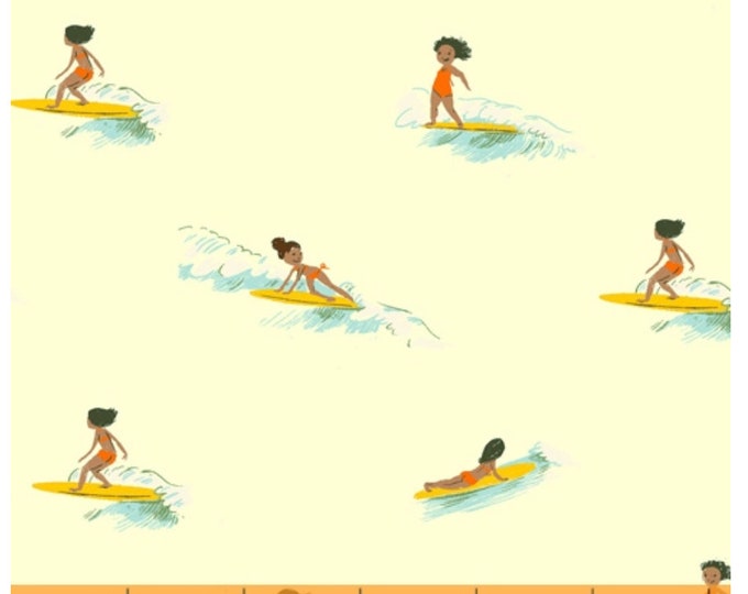Tiny Surfers Malibu by Heather Ross, quilting cotton fabric HR52146-5 Cream, half yard