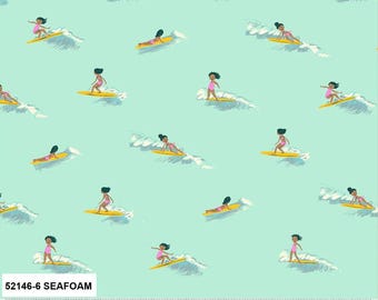 Tiny Surfers Malibu by Heather Ross, quilting cotton fabric HR52146-6 Seafoam, half yard