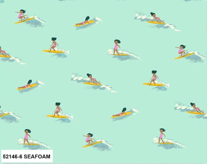 Tiny Surfers Malibu by Heather Ross, quilting cotton fabric HR52146-6 Seafoam, half yard