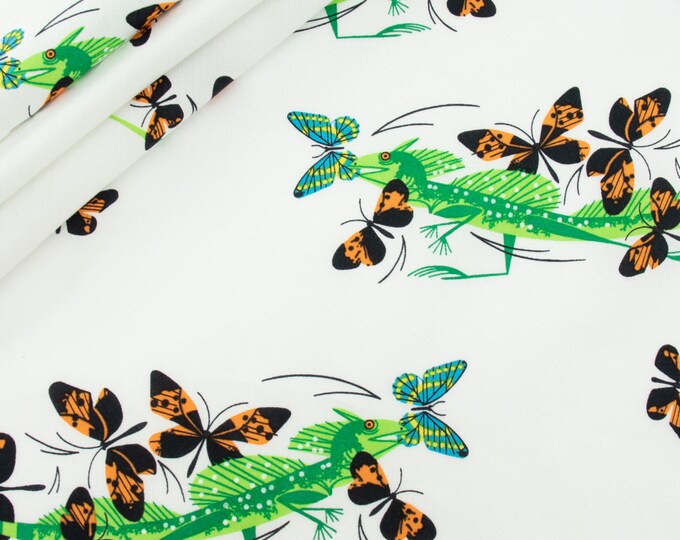 CH190 Basilisk Butterflies and Iguanas - Charley Harper Summer Vol.2  - GOTS certified organic cotton.