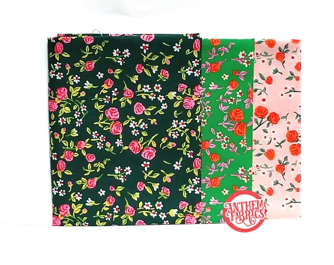 TRIXIE by Heather Ross - Mousies mini roses floral cotton fabric - 3 fat quarters