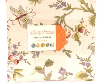 Le Bouquet Francais by French General Cotton Fabric 10-inch squares, Layer Cake - Out of Print