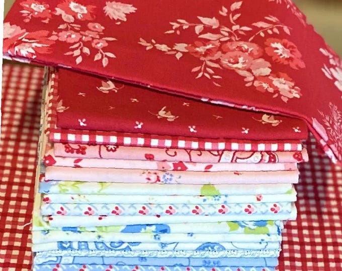 Hollyhocks and Roses by Bunny Hill Designs, Fabric bundle 18 pieces