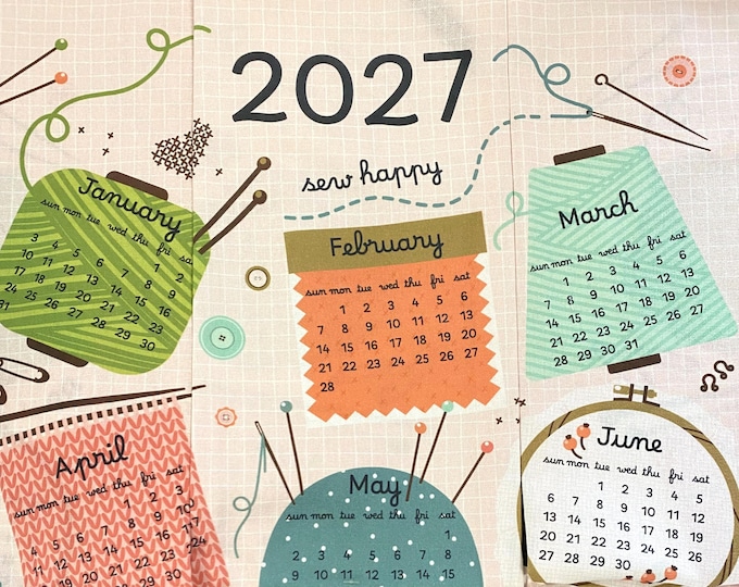 Tea Towel Calendar 2027 Vintage Inspired Sewing Notions FS1057 - Cotton Cloth Fabric