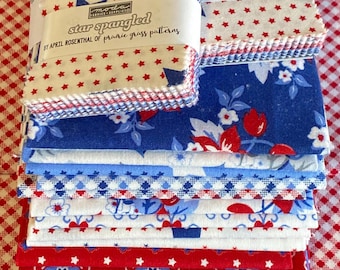 Star Spangled Patriotic Fabric Bundle by April Rosenthal for Moda Fabrics - 13 fat quarters + 2 Mini Charm Packs