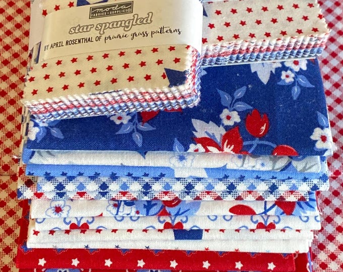Star Spangled Patriotic Fabric Bundle by April Rosenthal for Moda Fabrics - 13 fat quarters + 2 Mini Charm Packs