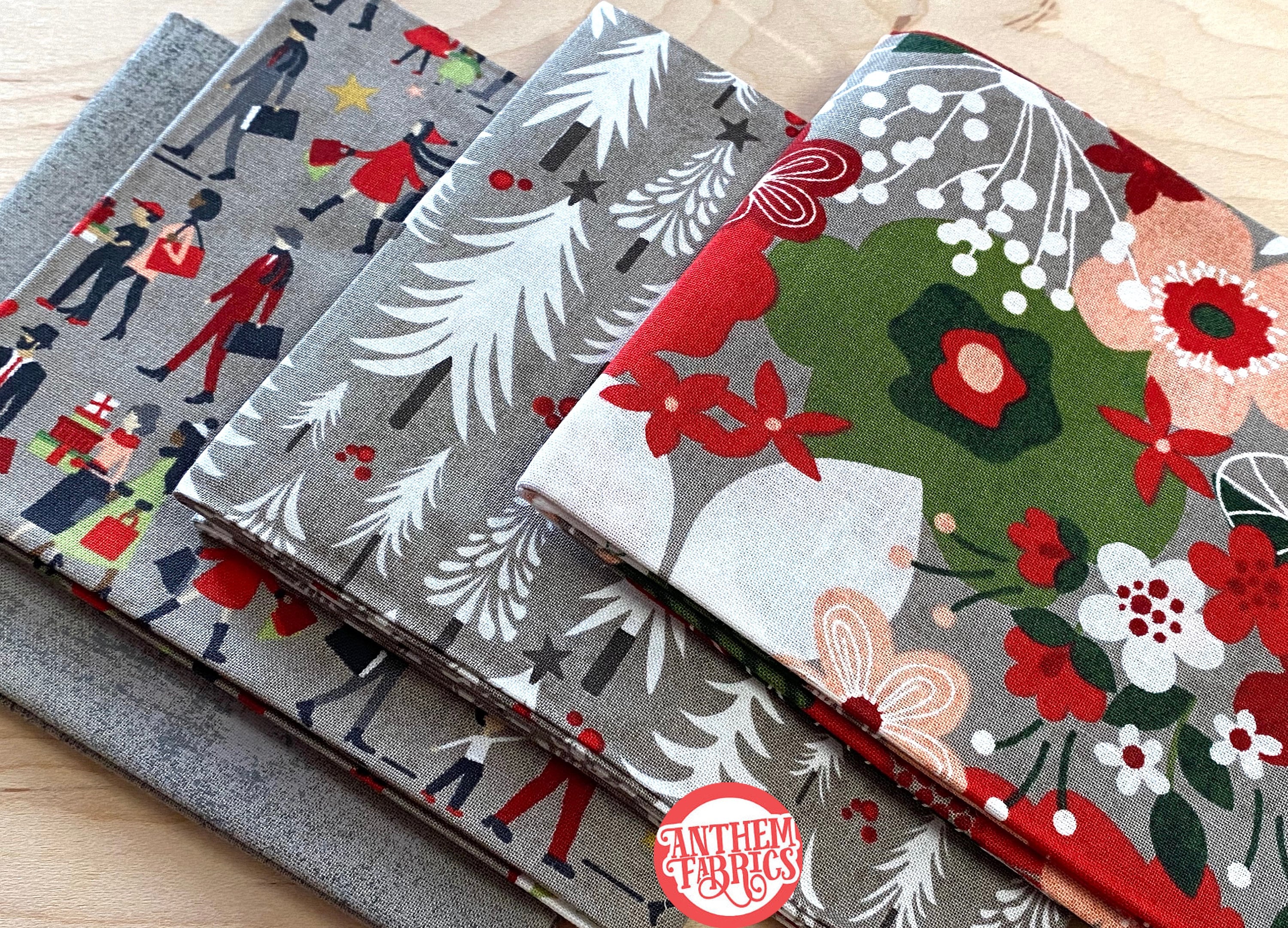 Hustle & Bustle Basic Grey Christmas Fabric Bundle #3 Grey Red Green White  - Moda Fabrics, 20 fat quarters