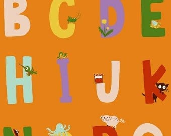 Kinder Alphabet by Heather Ross, quilting cotton fabric - HR43481 Orange Remnant 15 inches