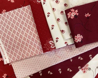 Red and White Gatherings by Primitive Gatherings for Moda Fabrics - fabric REMNANT assortment- 10 pieces, about 1.8 yards