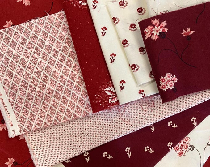 Red and White Gatherings by Primitive Gatherings for Moda Fabrics - fabric REMNANT assortment- 10 pieces, about 1.8 yards