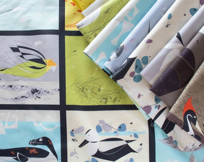 Birch Fabrics Charley Harper Vanishing Birds , Organic cotton 10 pieces - 9 Fat Quarters +1 Panel