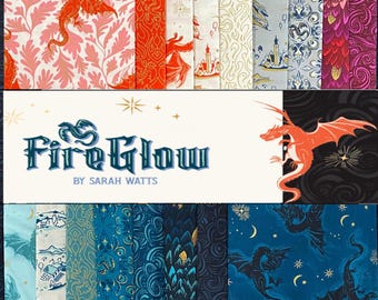 Fire Glow Dragons by Sarah Watts for Ruby Star Society - Fireglow Fabric Bundle - Fat Quarters - 17 Cotton Prints, in stock