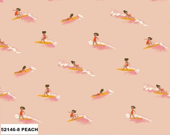 Tiny Surfers Malibu by Heather Ross, quilting cotton fabric HR52146-8 Peach, half yard