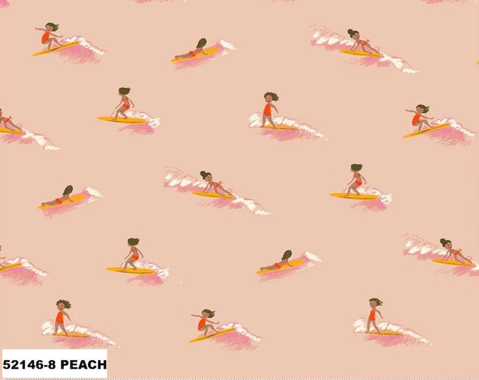 Tiny Surfers Malibu by Heather Ross, quilting cotton fabric HR52146-8 Peach, half yard
