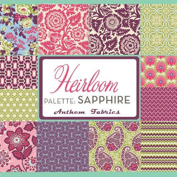 Joel Dewberry Heirloom fabric: fat quarter set of 12, Sapphire palette