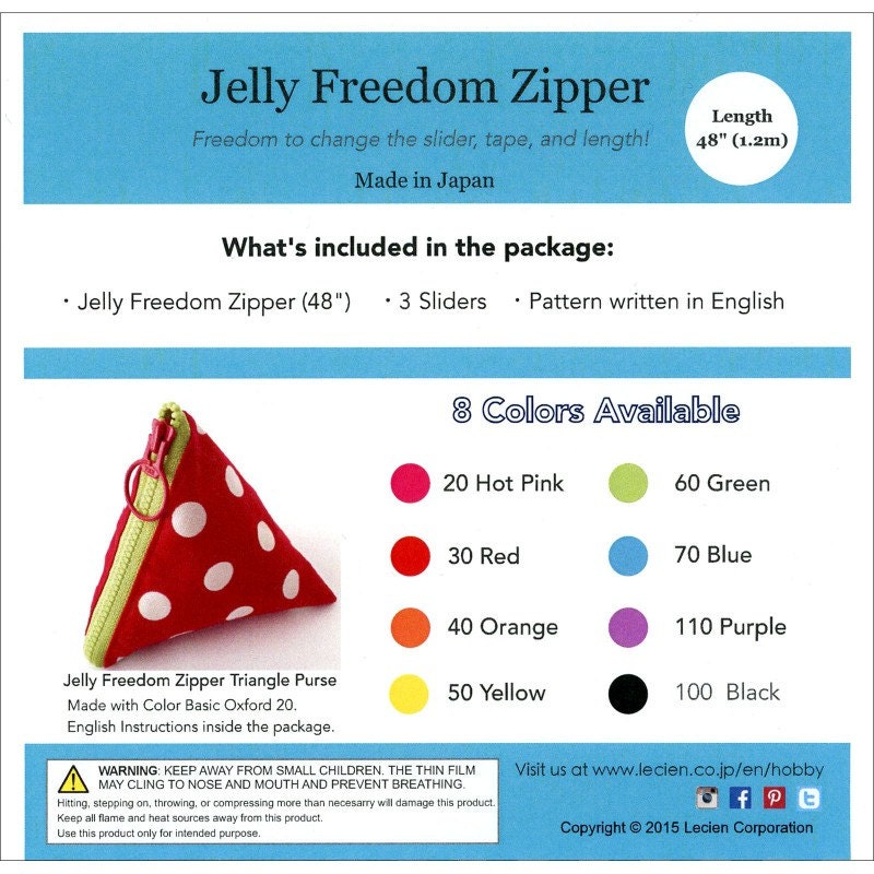 Lecien Jelly Freedom Zipper, sliders and triangle purse pattern 1