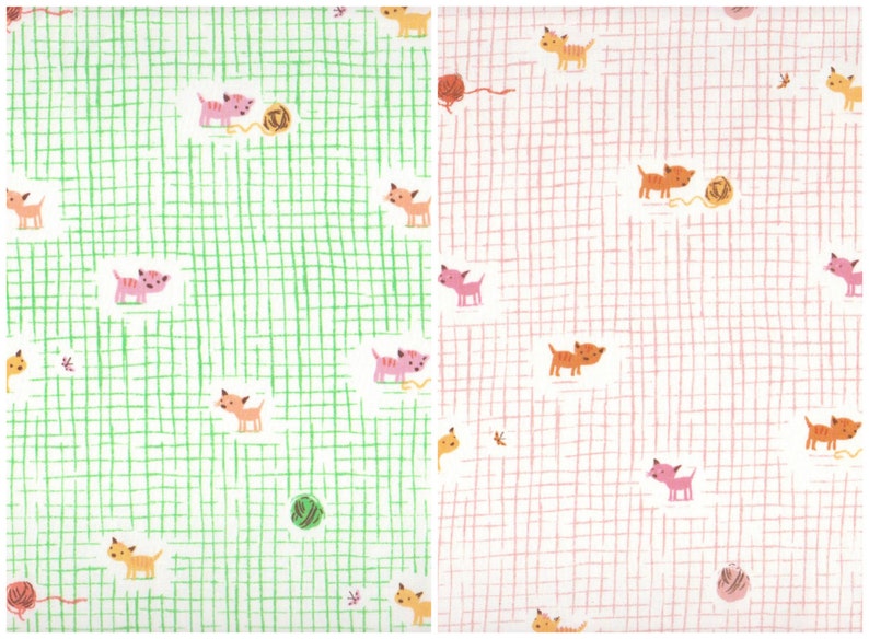 5 pieces Cat Family /& Kittens and Yarn mini bundles Tiger Lily by Heather Ross fat quarter cuts