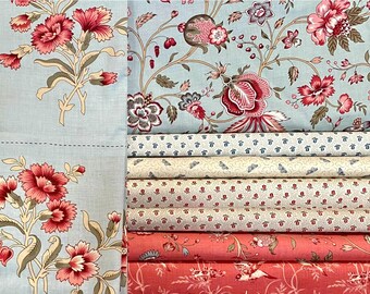 Antoinette by French General Cotton Fabric Bundle, 8 pieces, 7 Half-yards + 10.5" x 43" Panel