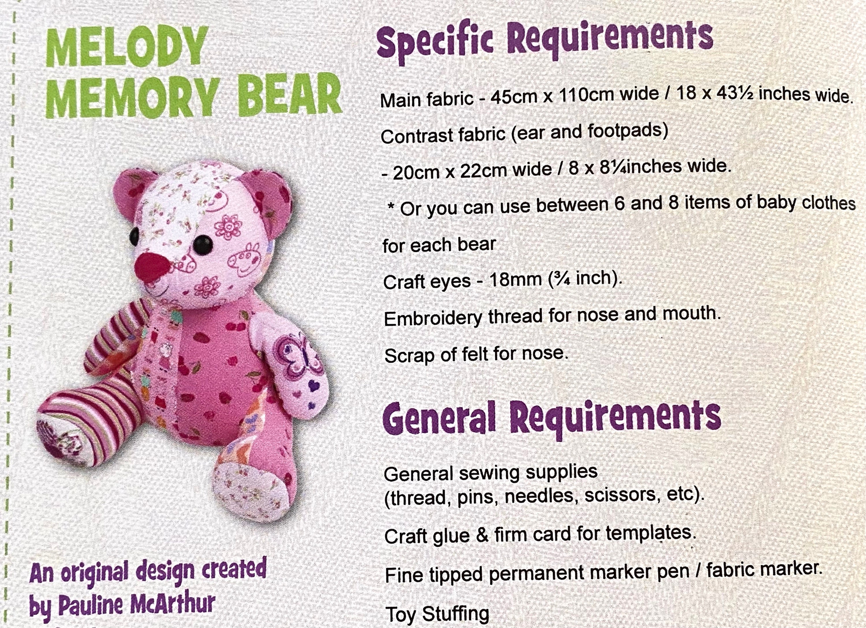 Funky Friends Factory Melody Memory Bear Sewing Pattern