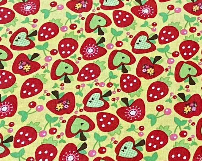 Fruit Medley RB2562 Yellow - Hoo's in the Forest by Riley Blake - Apples Strawberry Cherry