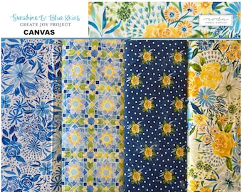 Sunshine & Blue Skies Canvas Fabric by Create Joy Project, Moda Fabrics by the yard