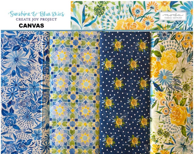 Sunshine & Blue Skies Canvas Fabric by Create Joy Project, Moda Fabrics by the yard