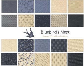 Moda Bluebird's Nest by Kansas Troubles Quilters, navy blue beige nature civil war reproduction fabric bundle 20 pieces