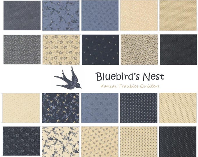 Moda Bluebird's Nest by Kansas Troubles Quilters, navy blue beige nature civil war reproduction fabric bundle 20 pieces
