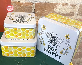 Bee Happy Nesting Tins by Moda - HCC21183 storage trinket organize gift tins