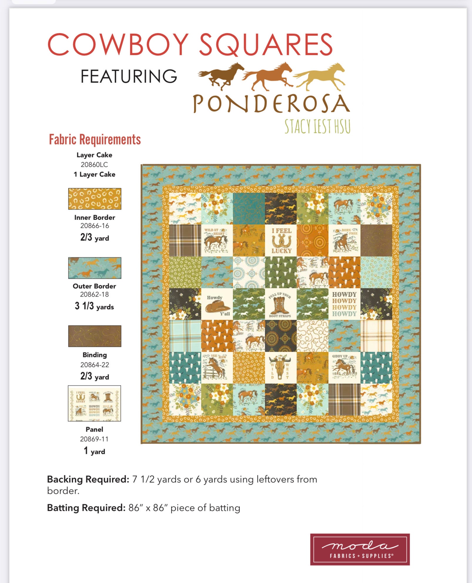 Ponderosa Panel Layer Cake Western Cowboy Squares quilting fabric