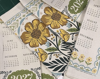 Tea Towel Calendar 2027 Vintage Inspired Floral - Cotton Cloth Fabric